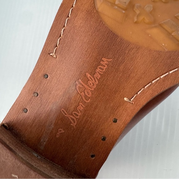 Sam Edelman Palmer cognac leather booties size 8 women’s stacked heel slip on - Picture 10 of 13